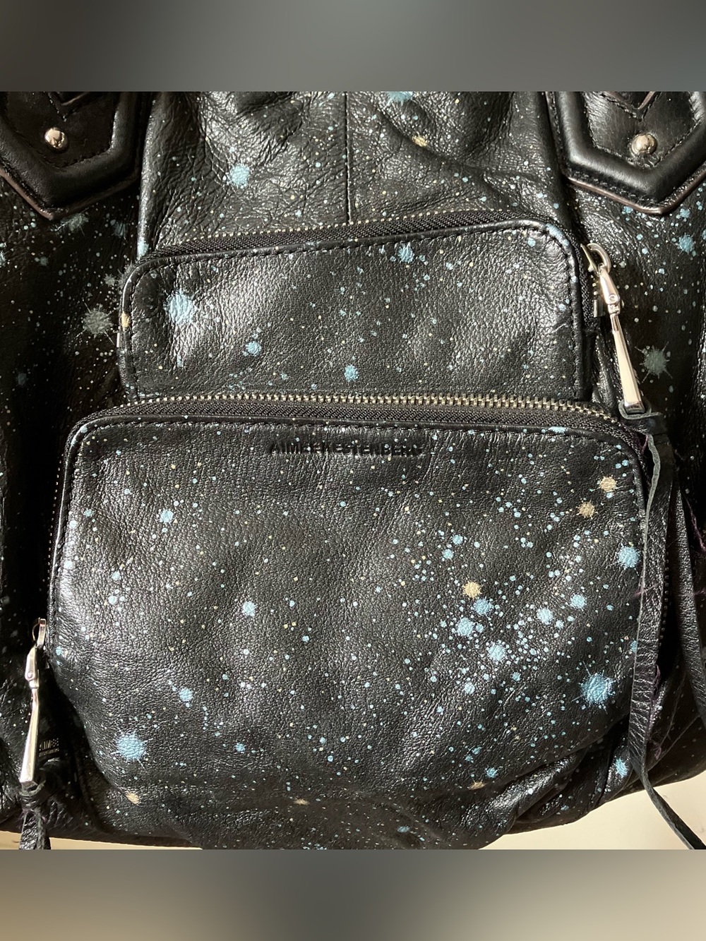 Aimee Kestenberg Galaxy Print Leather Tote Bag Black Shoulder Bag - Picture 5 of 11